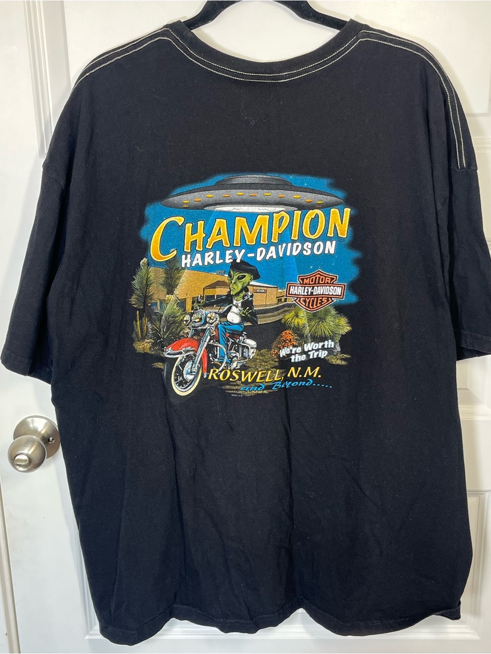 Harley Davidson 3XL Roswell Alien UFO Biker Graphic Tee Made USA
